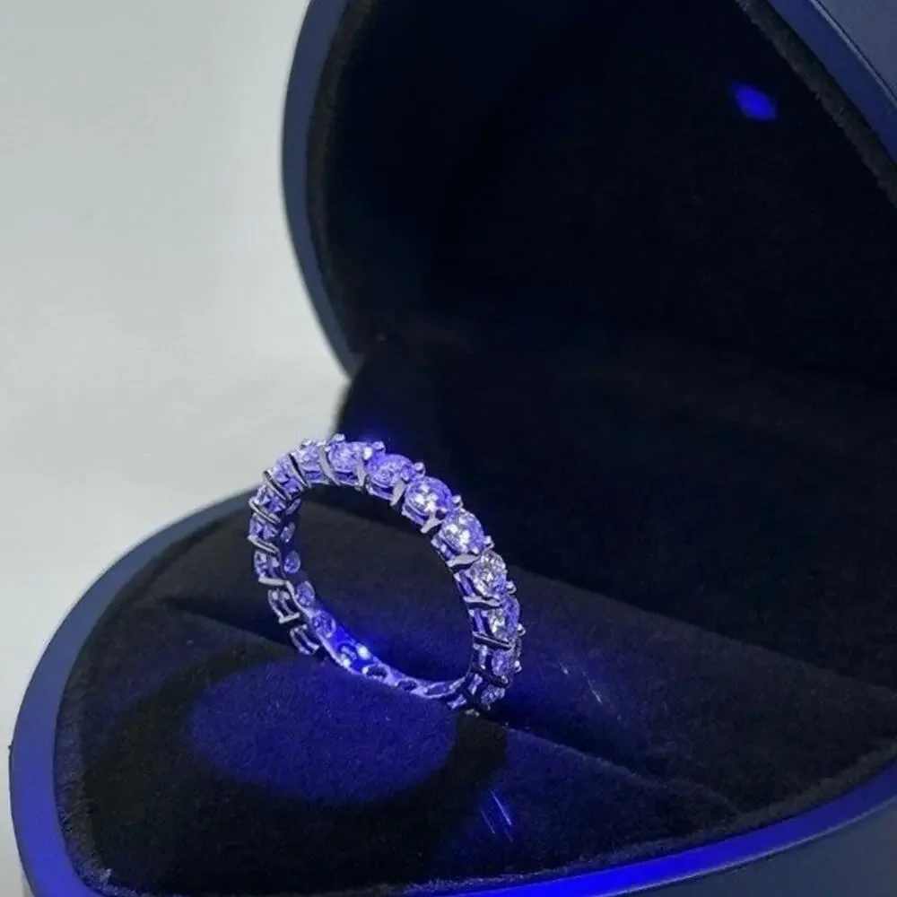 Moissanite Diamond Eternity Band Infinity Ring Pt950 Plated 925 GRA Size 6.5
